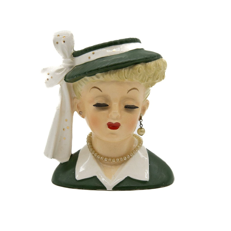 Napco Green "Lucille Ball" Head Vase : Missing One Earring