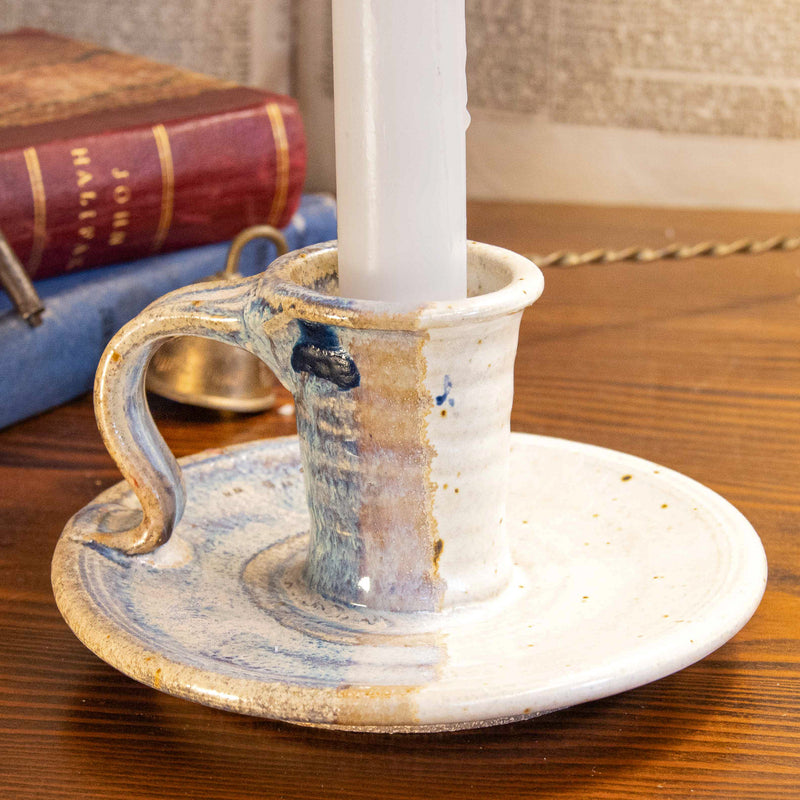 Blue & White Ceramic Candle Stick with Finger Loop