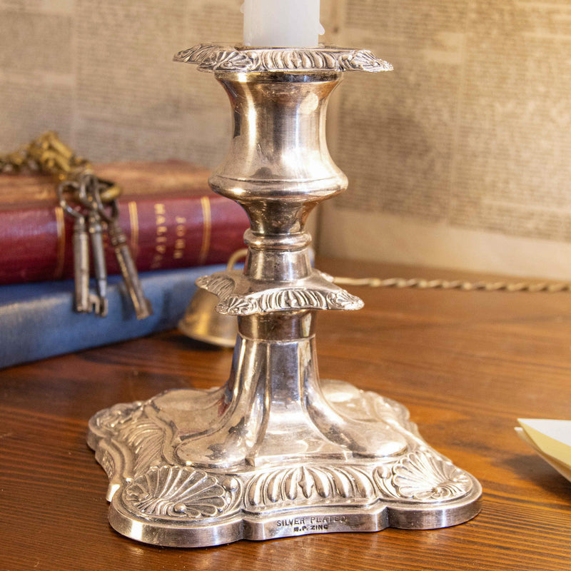 Viking Silver Plate Old English Reproduction Pair of Candle Sticks