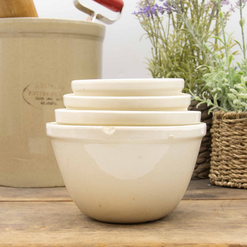 Set of 4 White Ironstone Pudding Bowls