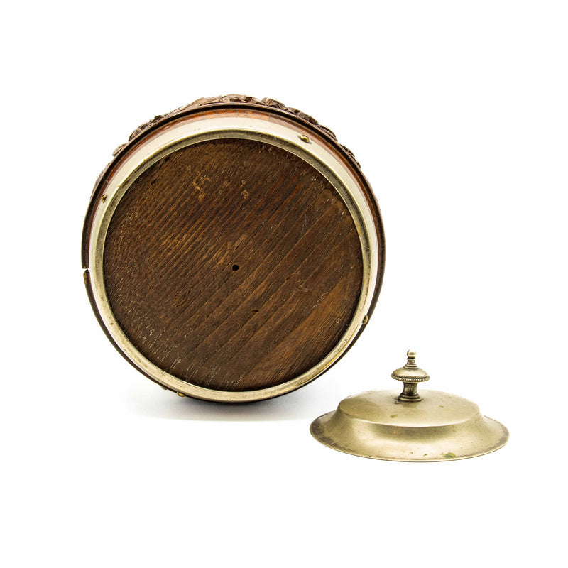 English Heavily Carved Biscuit Barrel Oak