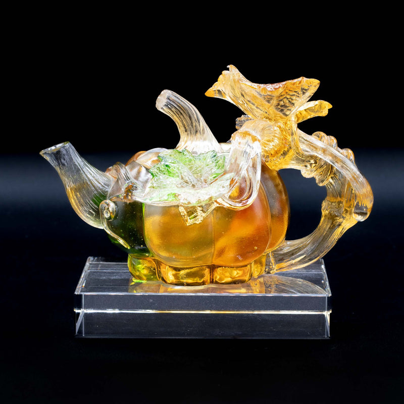Xia Shi Liu Li Glass Pumpkin Teapot with Original Box