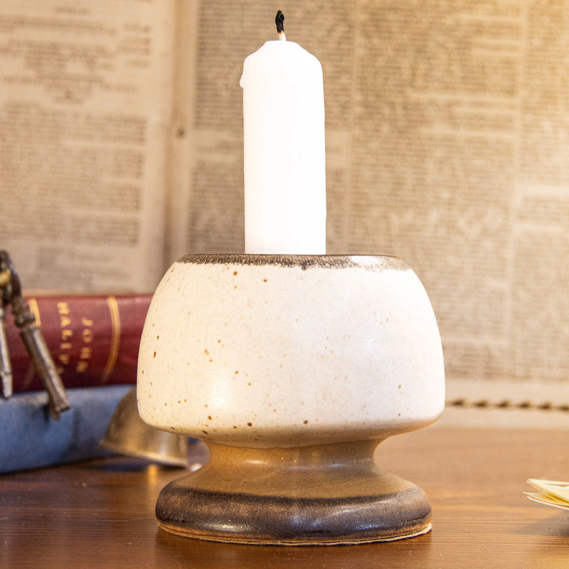 Mid Century Modern Grey & Brown Ceramic Candle Holder