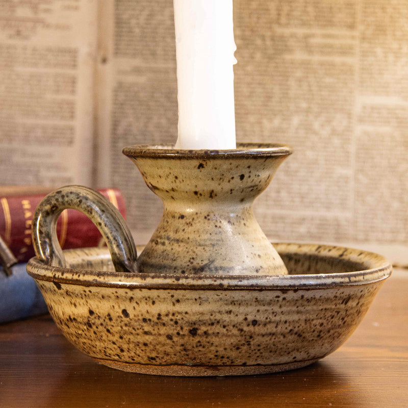 Brown Ceramic Candle Stick with Finger Loop