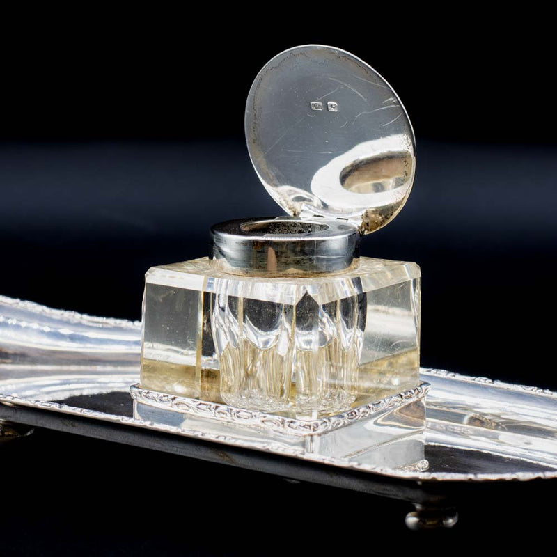 Sterling Silver & Crystal Inkwell by Lee & Wigfull, 1911
