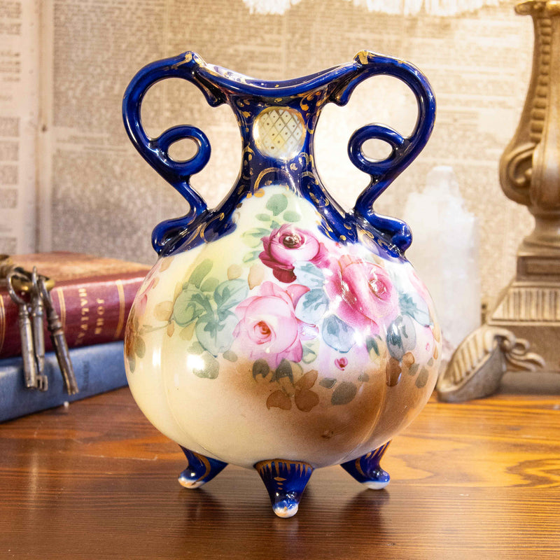 Nippon Hand Painted Vase : Cobalt & Roses