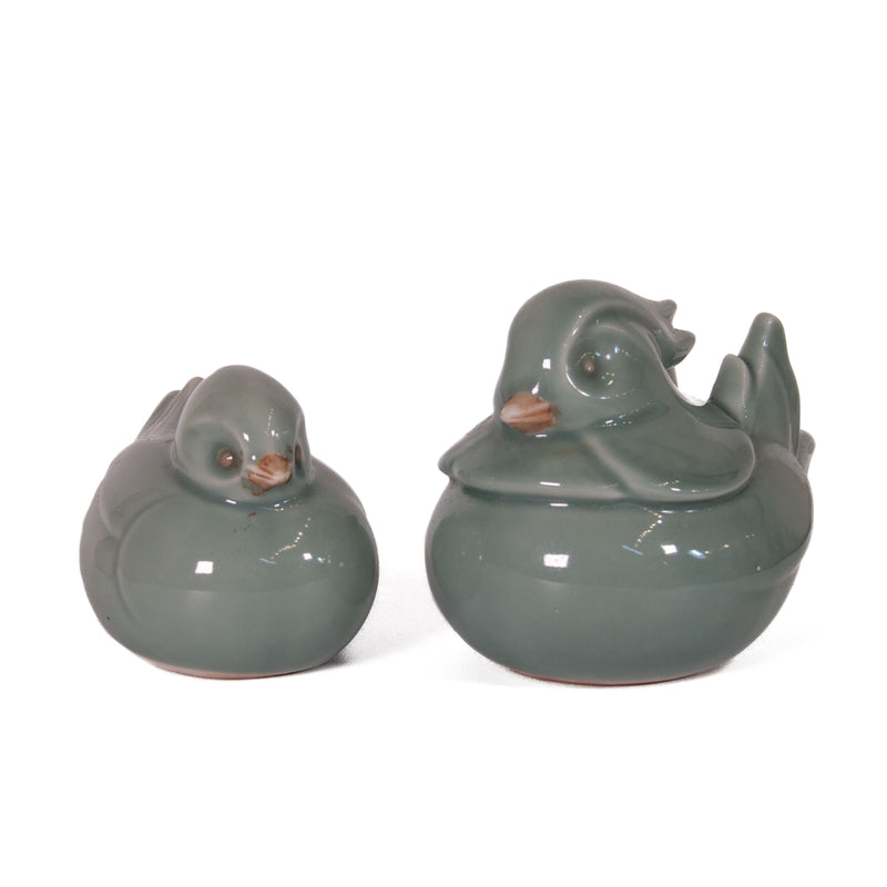 Pair of Japanese Celadon Glazed Mandarin Ducks