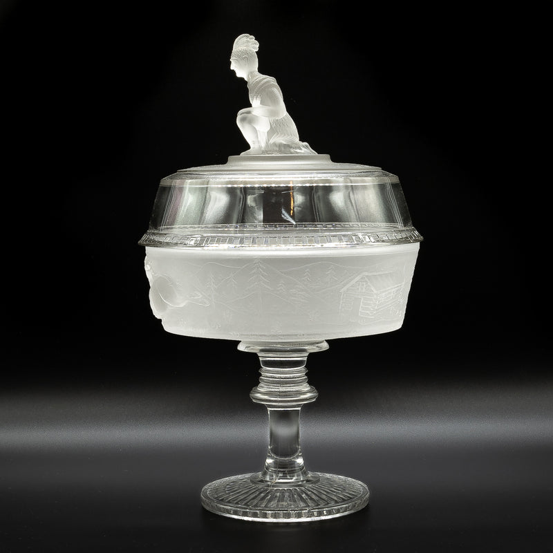 Early American Period Glass Gillinder & Sons "Westward Ho" Covered Compote