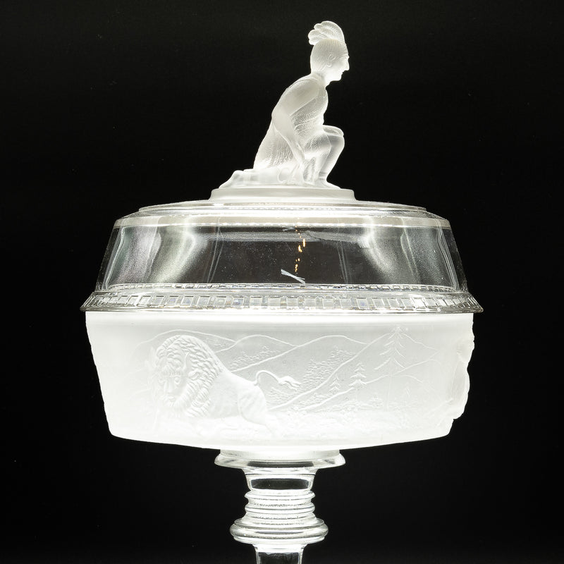 Early American Period Glass Gillinder & Sons "Westward Ho" Covered Compote