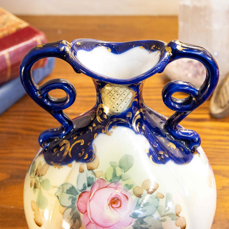 Nippon Hand Painted Vase : Cobalt & Roses