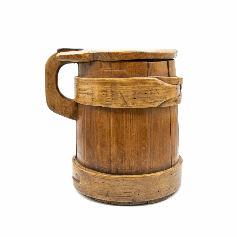 18th Century Wood Staved Tankard with Lid