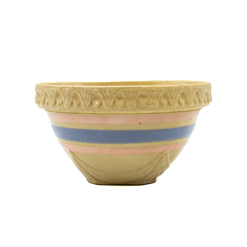 McCoy Blue & Pink Banded Yellow Stoneware Mixing Bowl : 7"