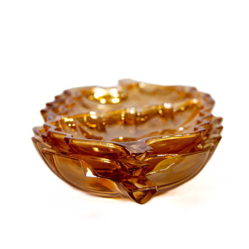 Set of 4 Marigold Carnival Glass Nesting Leaf Relish Dishes