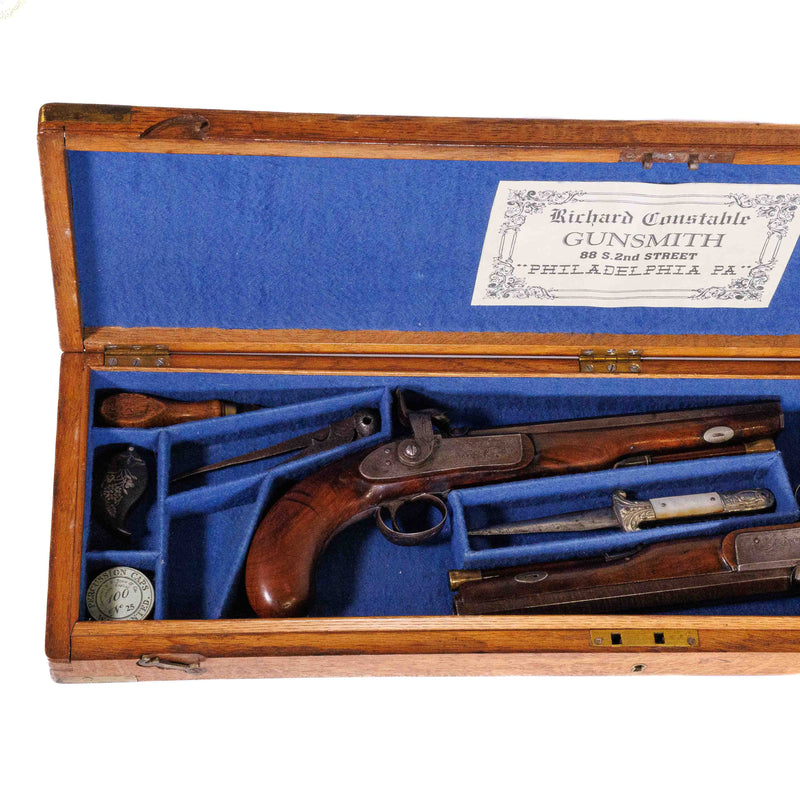 A Cased Set of Percussion Cap Dueling Pistols by Richard Constable, Philadelphia