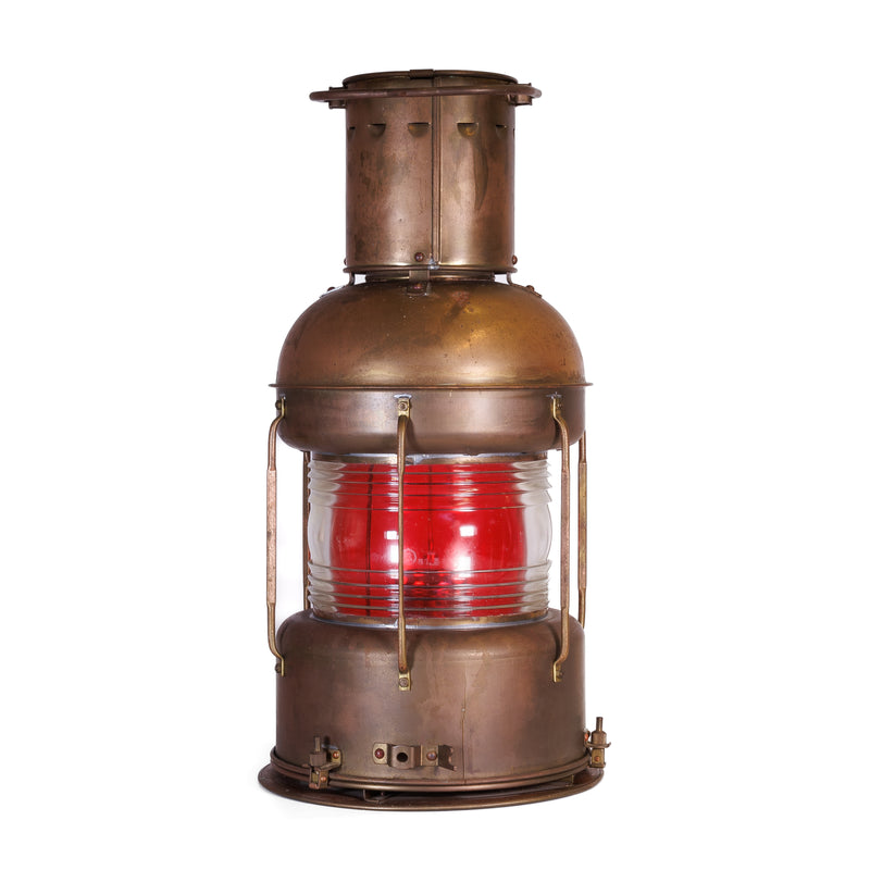 Nippon Sento Brass & Copper Red Fresnel Lens Nautical Lantern