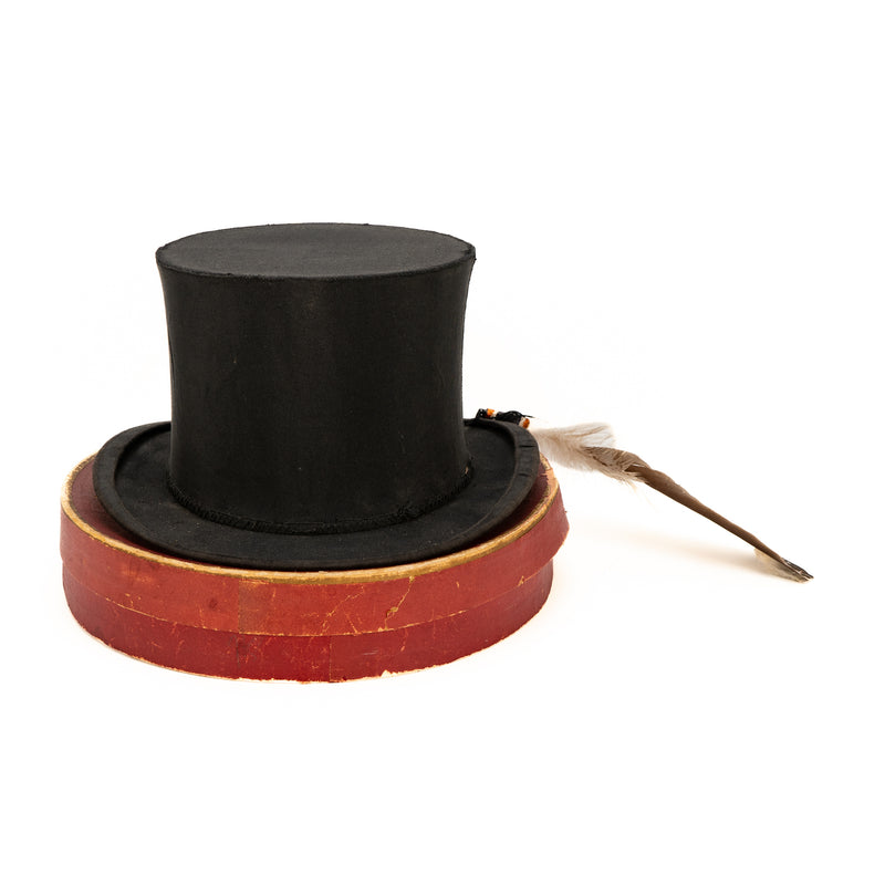 Vintage Christys England Collapsing Top Hat with Eagle Feather & Red Beads