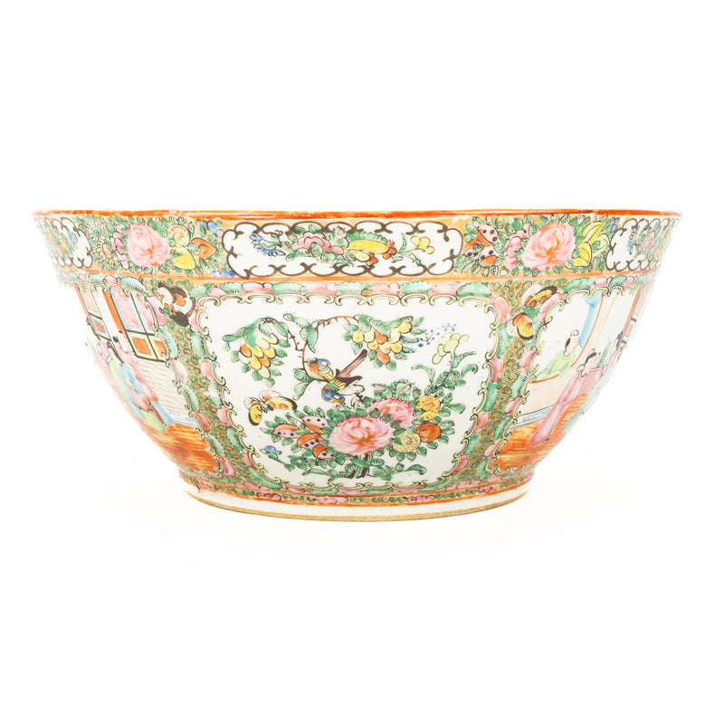 Large 19th Century Chinese Rose Medallion Punch Bowl