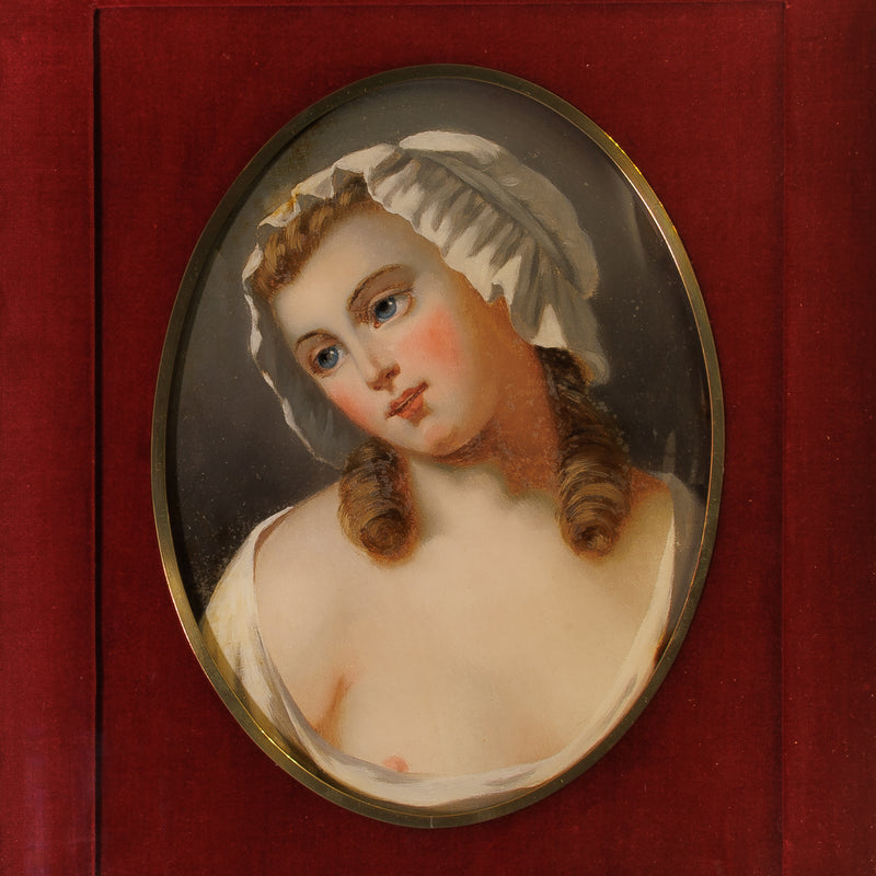 Reverse Painted on Glass Portrait of Young Woman