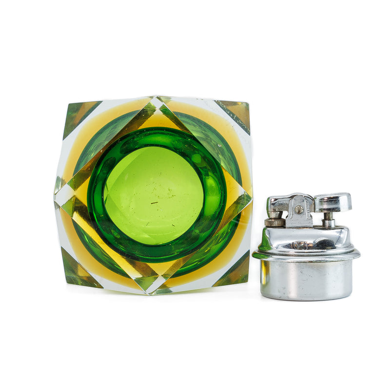 Flavio Poli Murano Glass Lighter & Ashtray Set