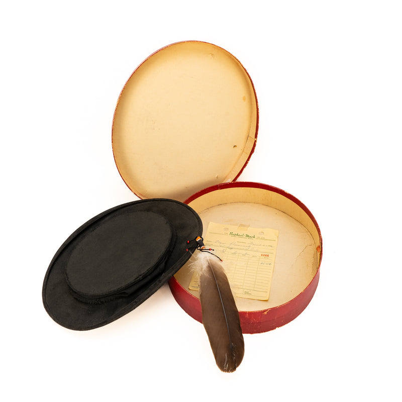 Vintage Christys England Collapsing Top Hat with Eagle Feather & Red Beads