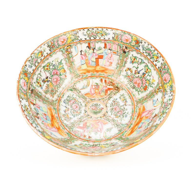 Large 19th Century Chinese Rose Medallion Punch Bowl