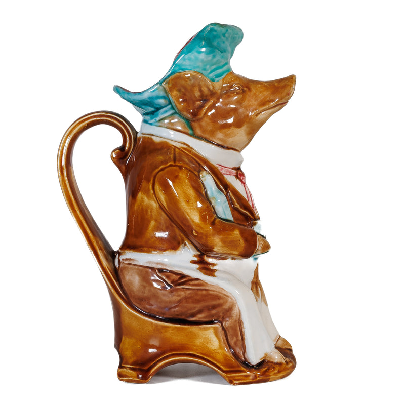 Onnaing France Majolica Barbotine Pig Pitcher