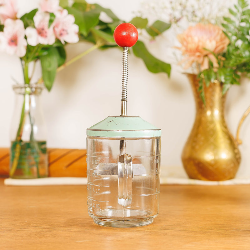 Glass Chopper Jar with Teal & Red Lid