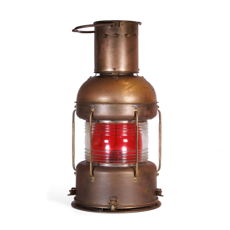 Nippon Sento Brass & Copper Red Fresnel Lens Nautical Lantern