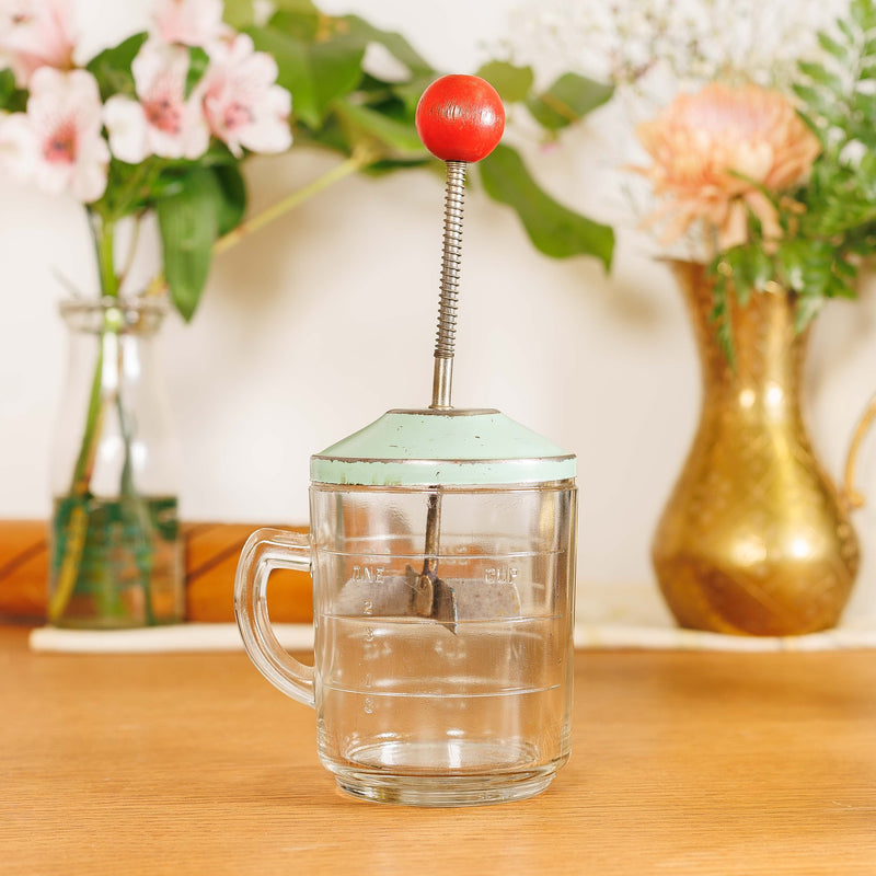 Glass Chopper Jar with Teal & Red Lid