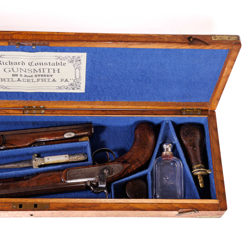 A Cased Set of Percussion Cap Dueling Pistols by Richard Constable, Philadelphia