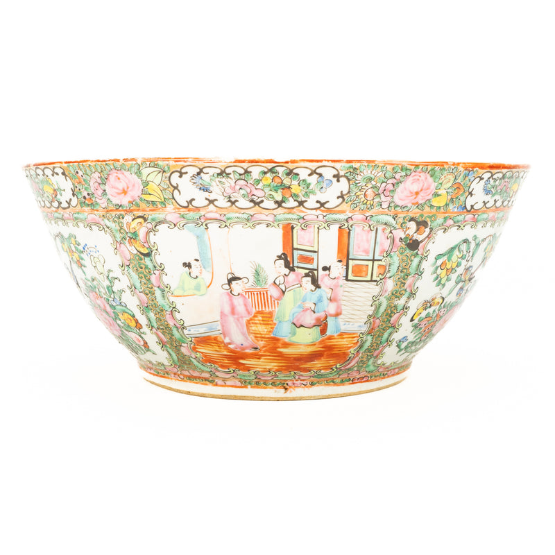 Large 19th Century Chinese Rose Medallion Punch Bowl