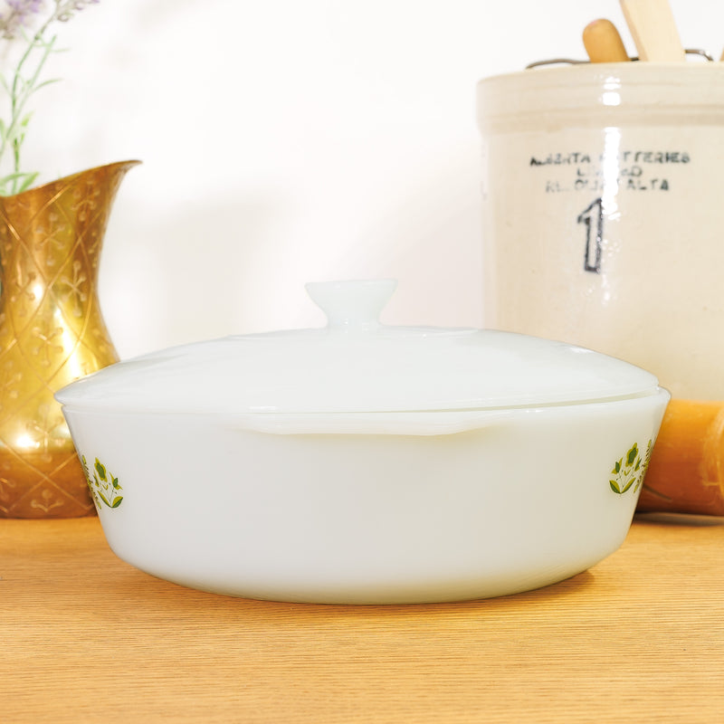 Fire King Meadow Green Casserole Dish with Lid