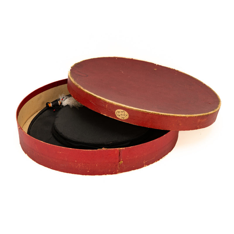 Vintage Christys England Collapsing Top Hat with Eagle Feather & Red Beads