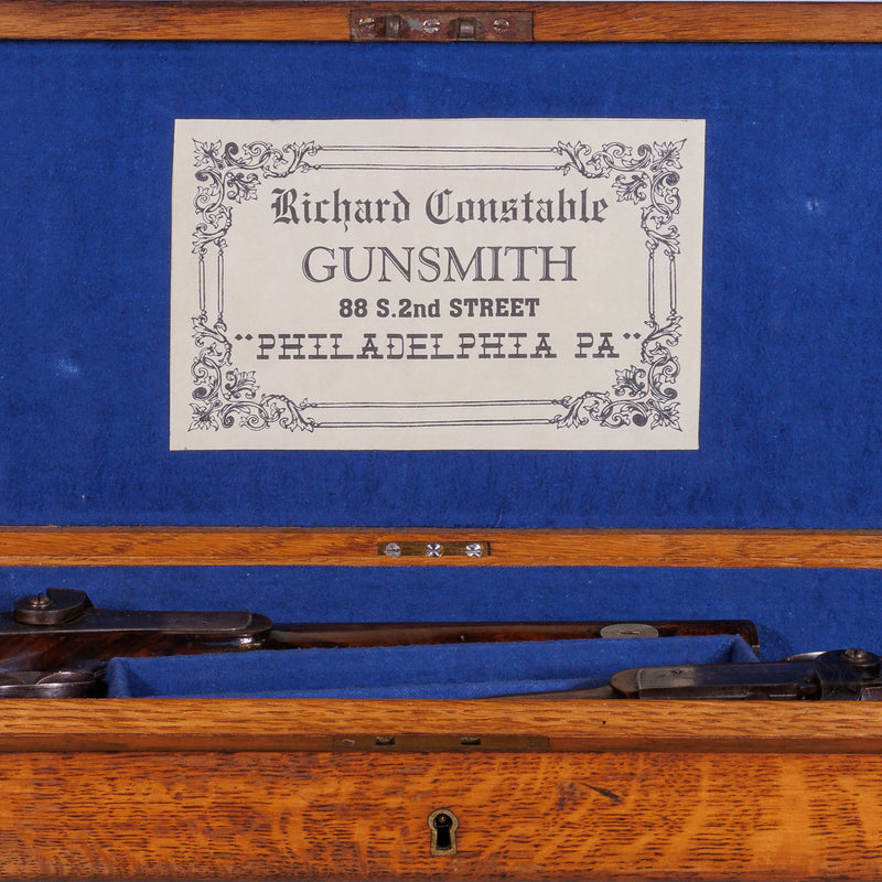 A Cased Set of Percussion Cap Dueling Pistols by Richard Constable, Philadelphia