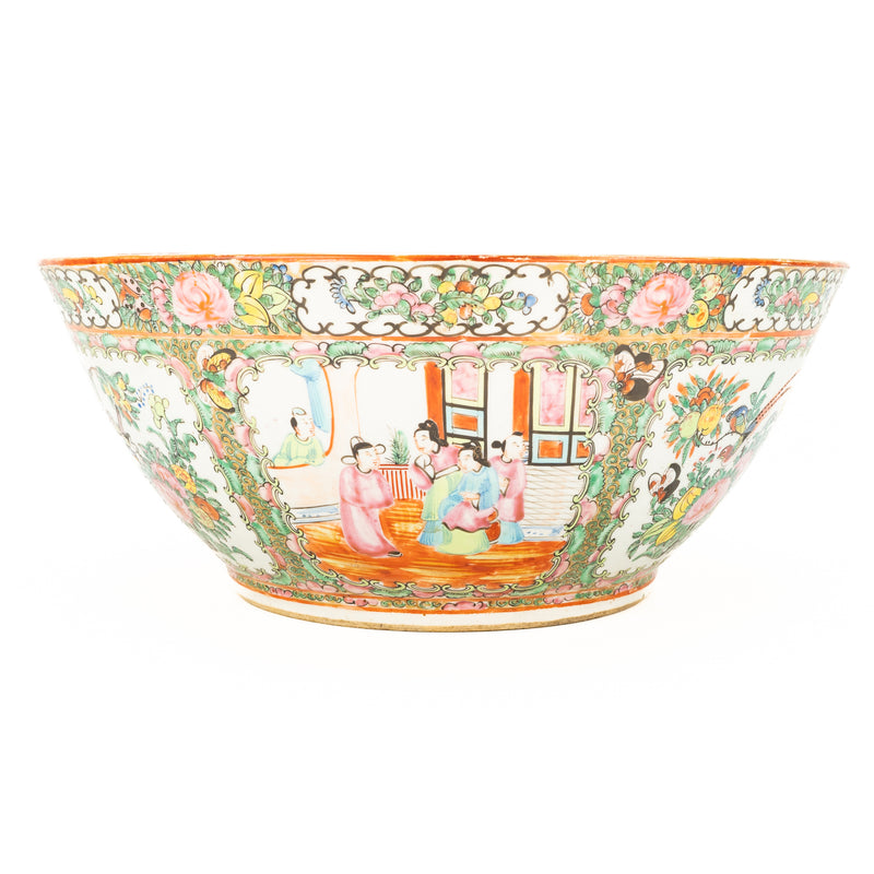 Large 19th Century Chinese Rose Medallion Punch Bowl