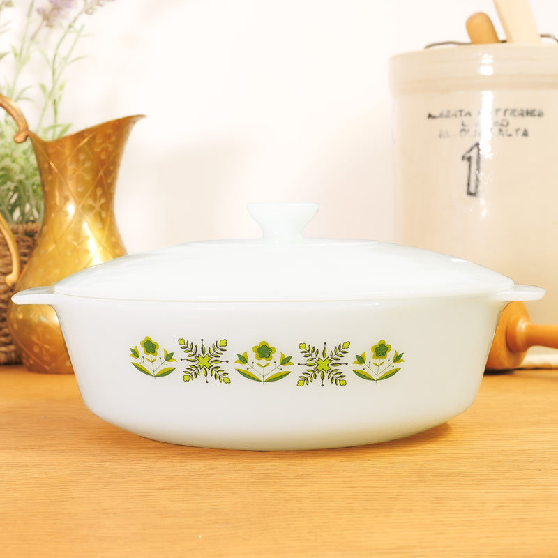 Fire King Meadow Green Casserole Dish with Lid