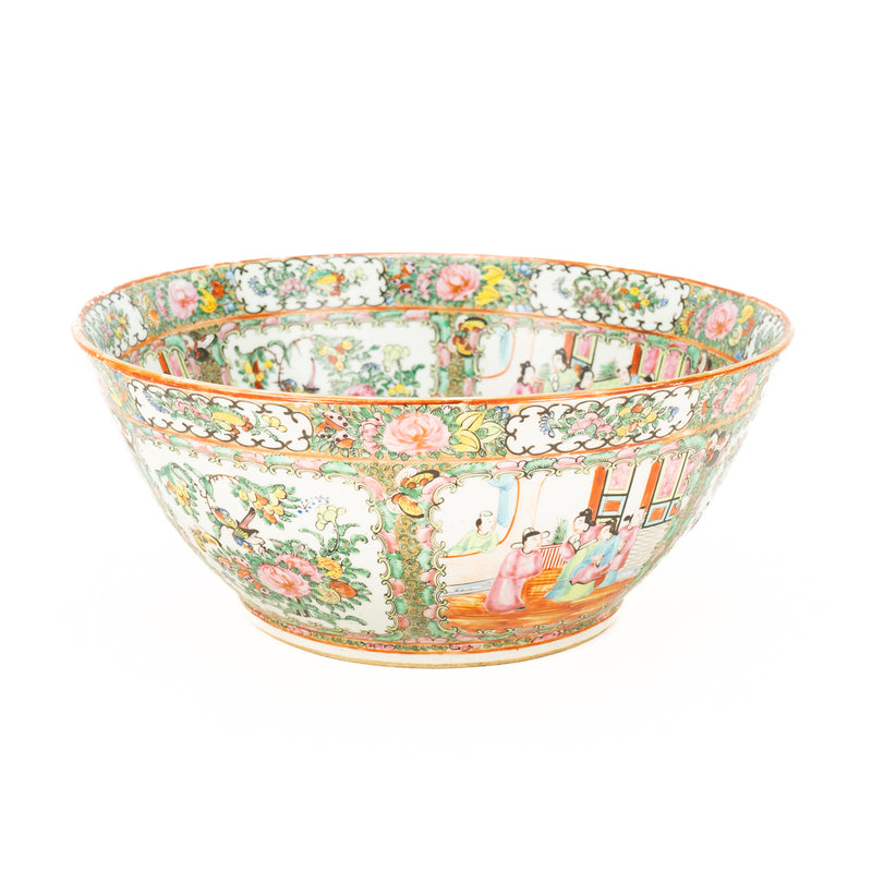 Large 19th Century Chinese Rose Medallion Punch Bowl