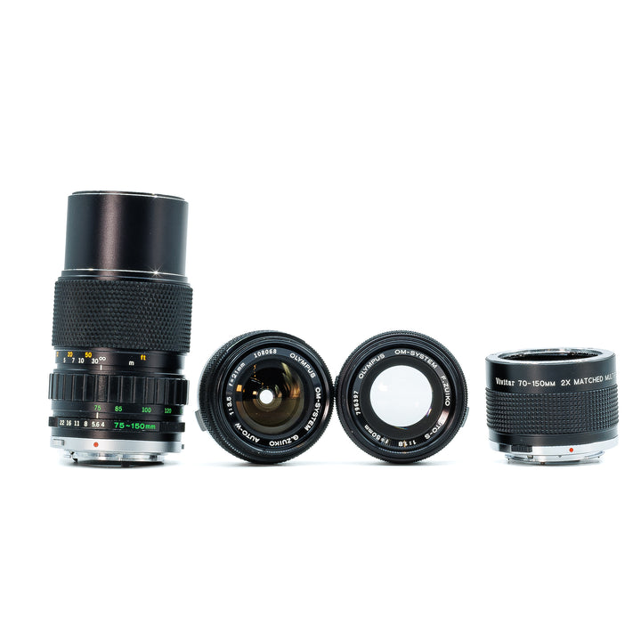 Olympus OM-2 System with 3 Lenses, Motor Drive, Filters