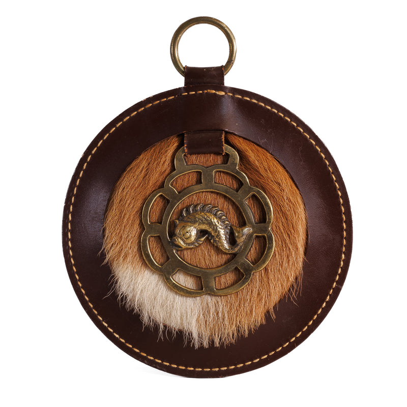 Dolphin Horse Brass on Fur & Leather Backing