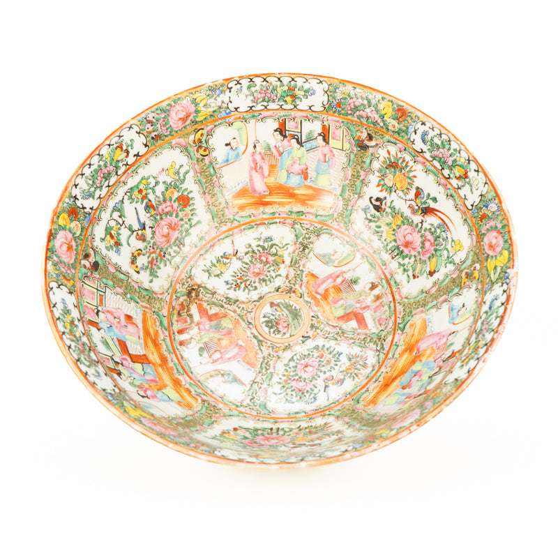 Large 19th Century Chinese Rose Medallion Punch Bowl