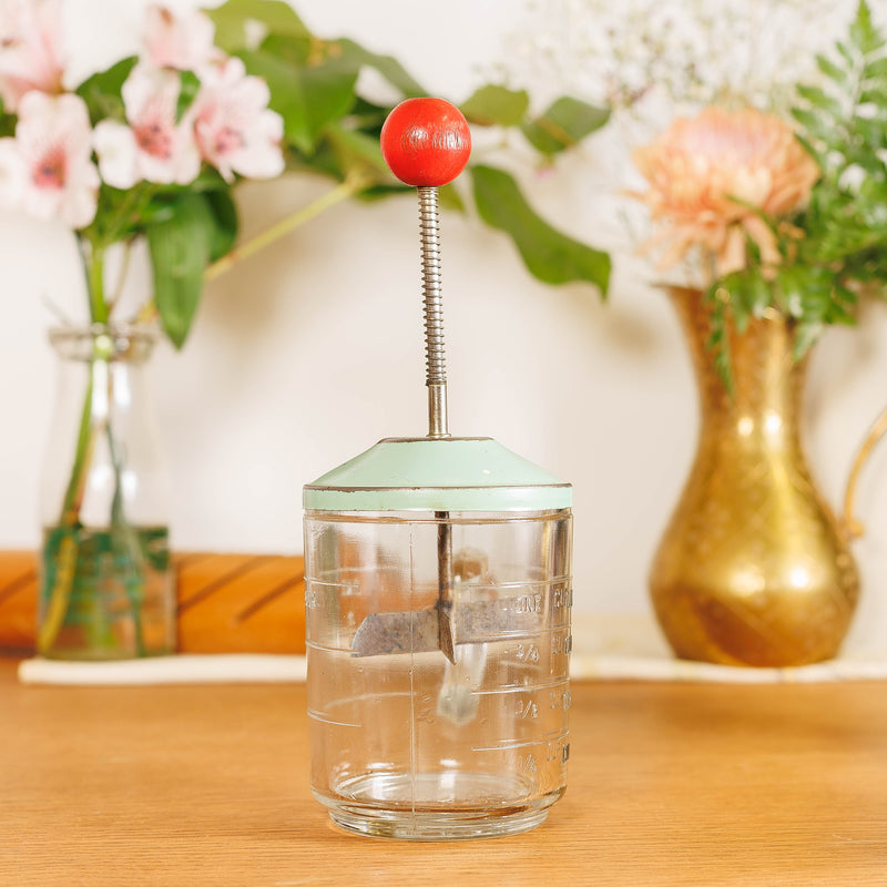 Glass Chopper Jar with Teal & Red Lid