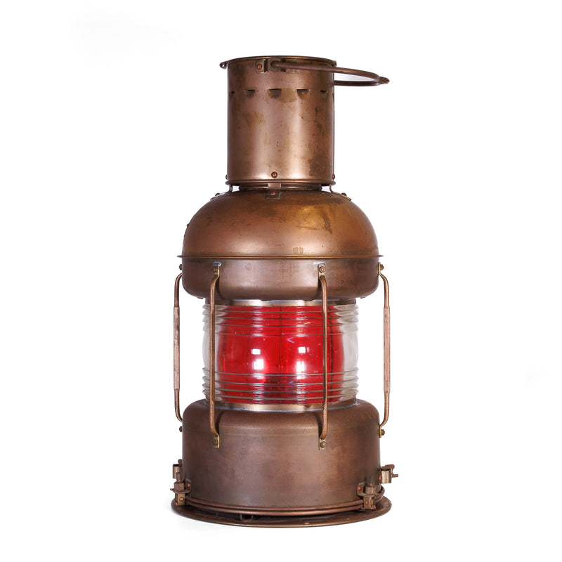 Nippon Sento Brass & Copper Red Fresnel Lens Nautical Lantern