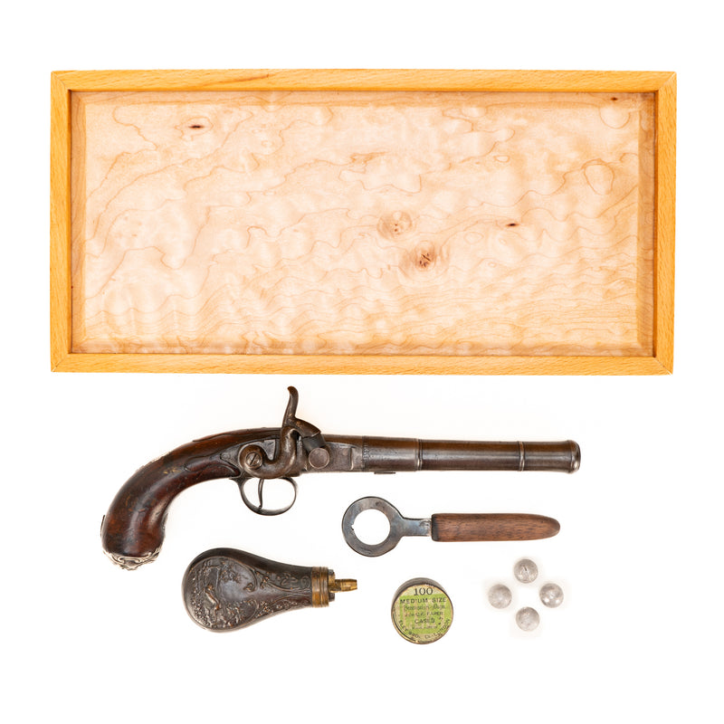 Early 18th Century Silver Mounted Benjamin Brooke Queen Anne Pistol with Case
