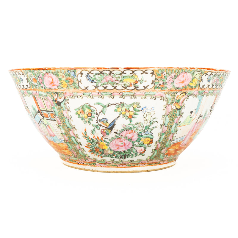 Large 19th Century Chinese Rose Medallion Punch Bowl