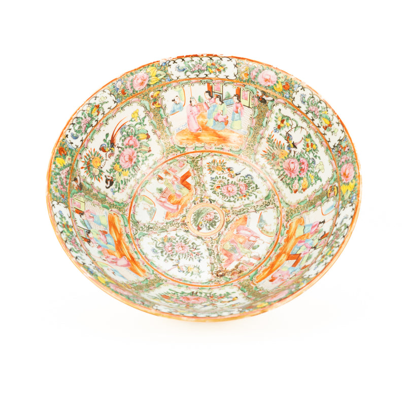 Large 19th Century Chinese Rose Medallion Punch Bowl