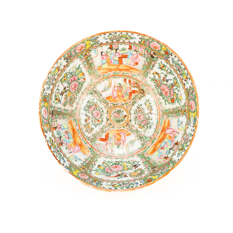 Large 19th Century Chinese Rose Medallion Punch Bowl