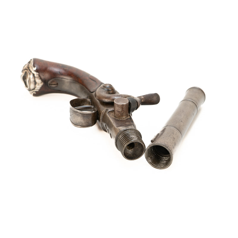 Early 18th Century Silver Mounted Benjamin Brooke Queen Anne Pistol with Case