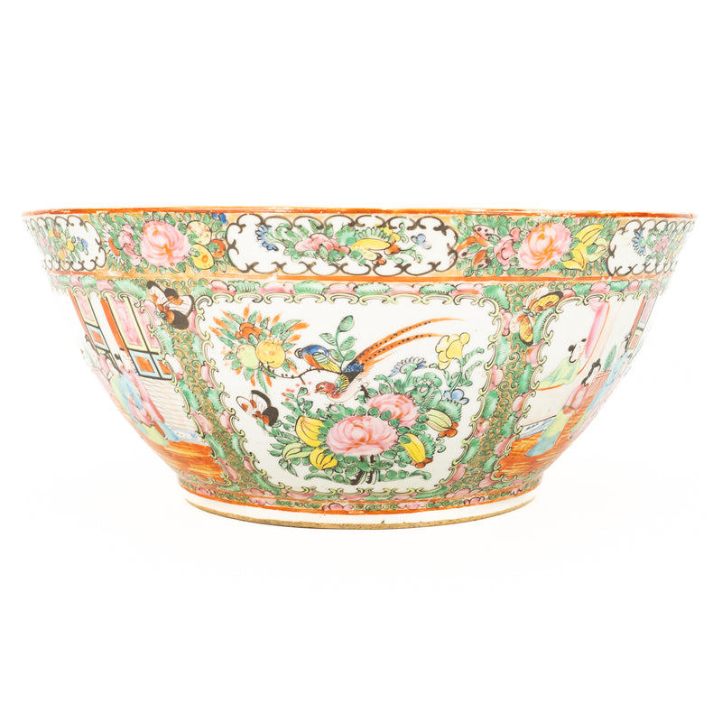 Large 19th Century Chinese Rose Medallion Punch Bowl
