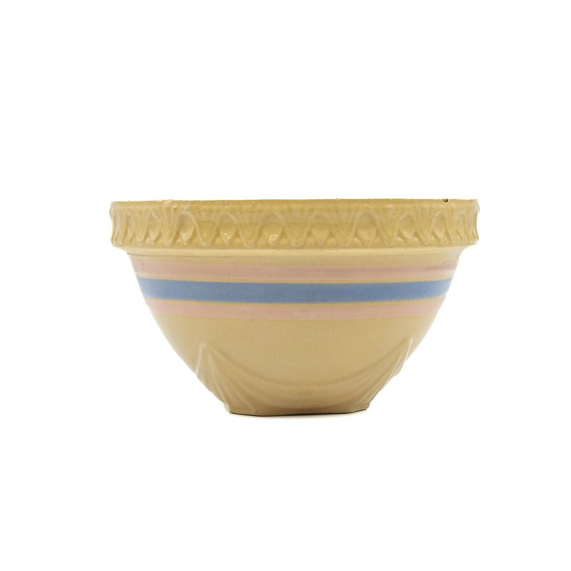 McCoy Blue & Pink Banded Yellow Stoneware Mixing Bowl : 10"