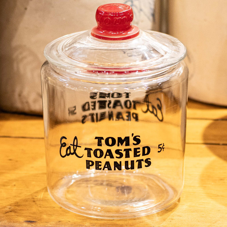 Vintage Tom’s Toasted authentic Peanuts Glass Jar with Lid